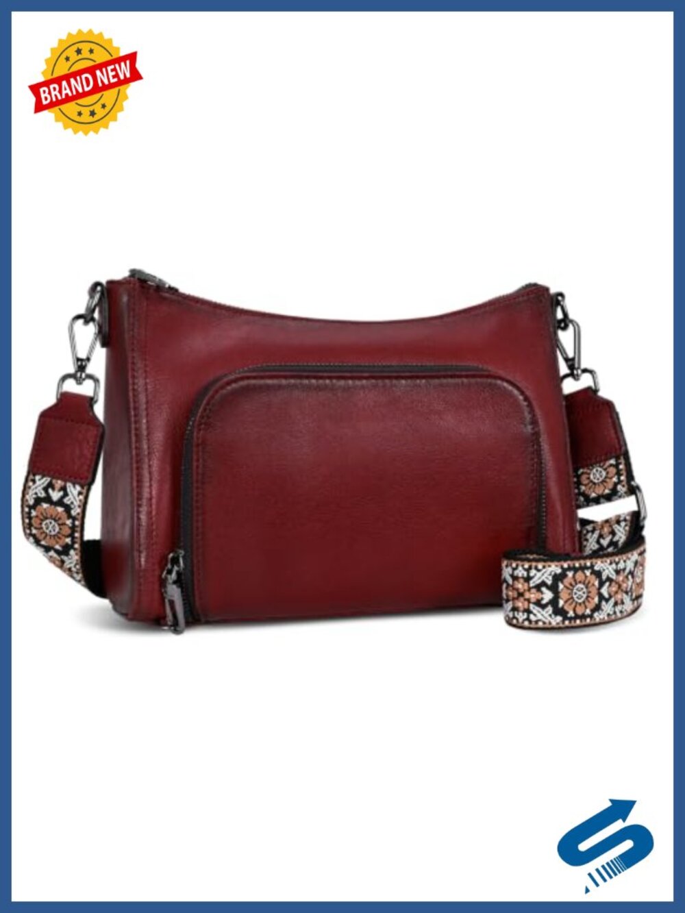 Genuine Leather Crossbody Bag with Built-in RFID Wallet Adjustable Strap